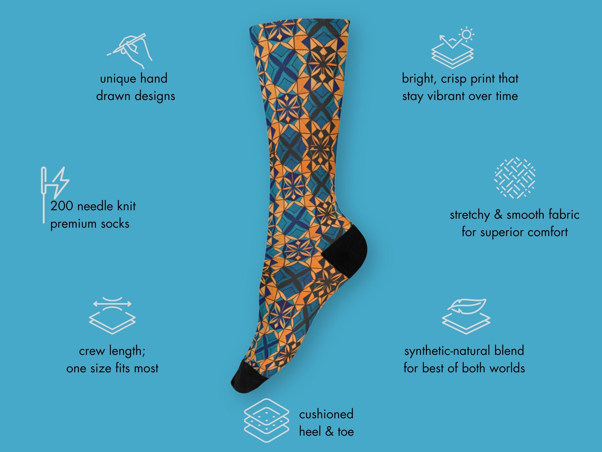 Abstract Art Socks floating mockup with features highlighted