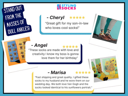 Abstract Art Socks customer review collage showcasing Styling Socks testimonials