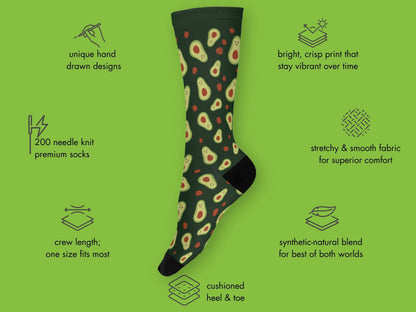 Avocado Crew Socks - Fun Green Food Socks for Men - mockup
