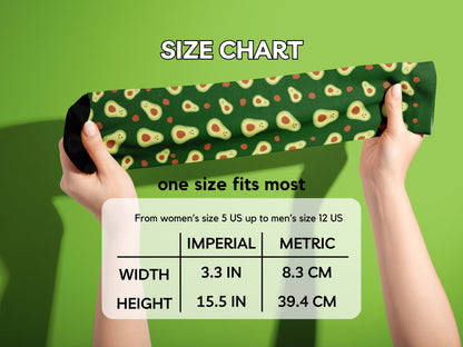 Avocado Crew Socks - Fun Green Food Socks for Men - size-chart