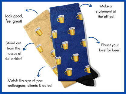 Happy Hour Beer Socks - Funny Party Socks for Dad - flatlay-benefits