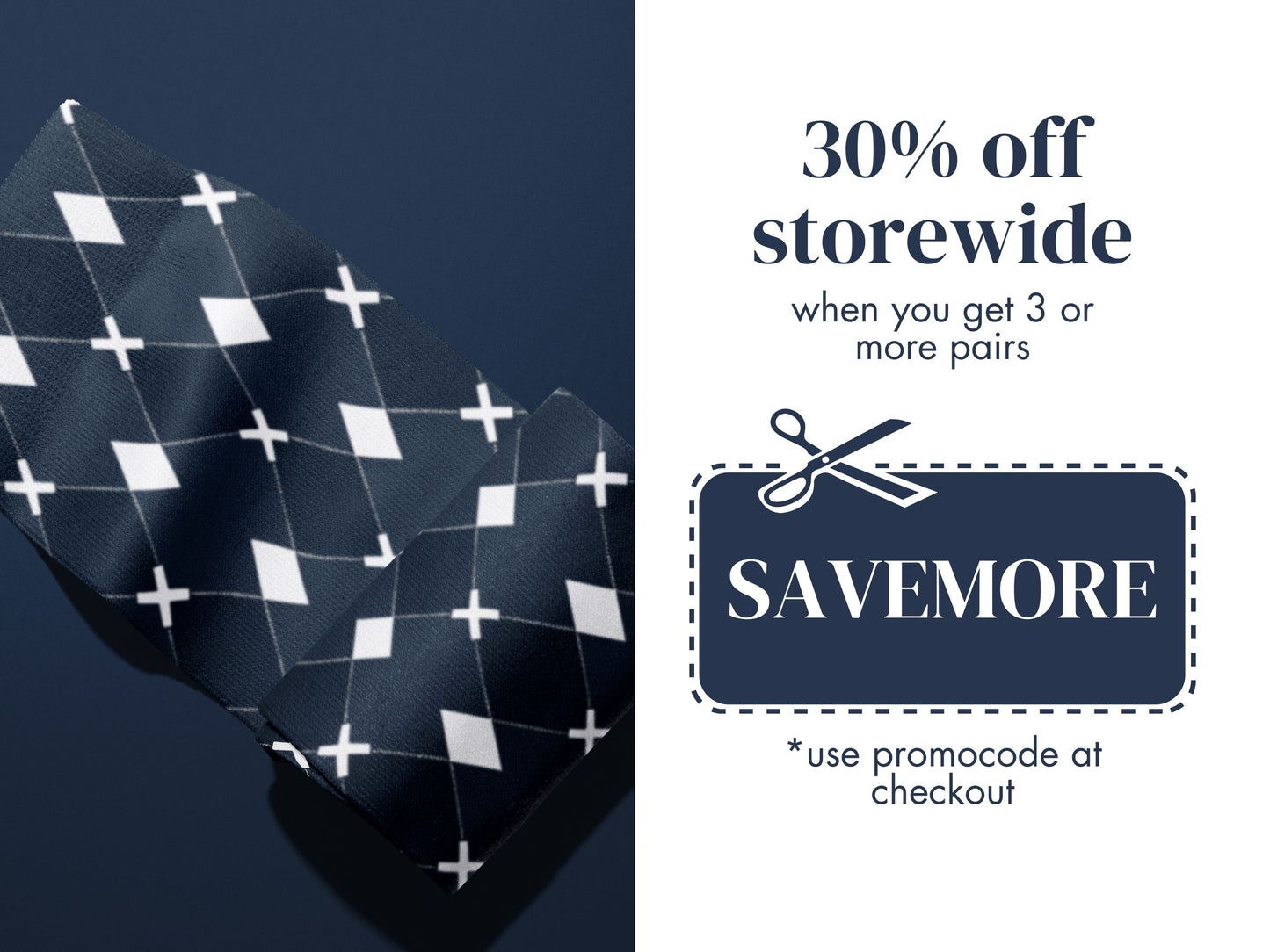 Black Argyle Socks promo code offer with socks as background