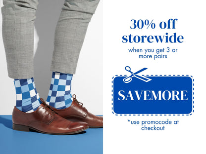 Blue Checkerboard Socks promo code offer with socks as background