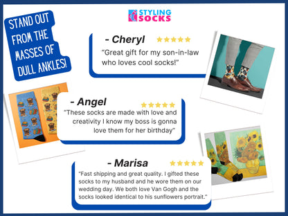Blue Checkerboard Socks customer review collage showcasing Styling Socks testimonials