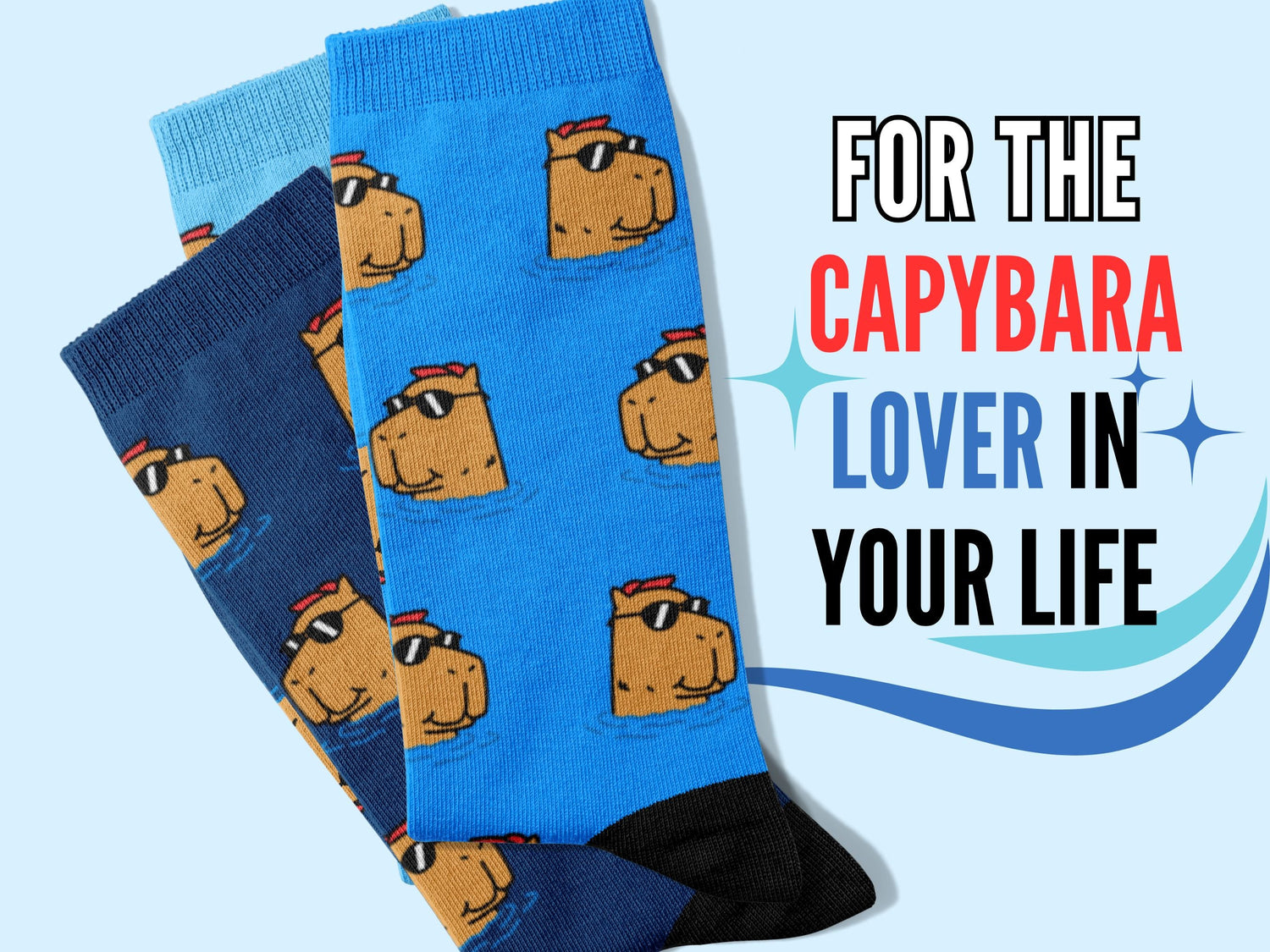 Capybara Socks - Cute Cartoon Animal Socks for Fun Gifts - with the Text "For the Capybara Lover in your Life"