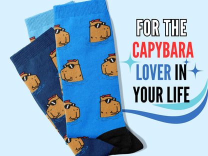 Capybara Socks - Cute Cartoon Animal Socks for Fun Gifts - with the Text "For the Capybara Lover in your Life"