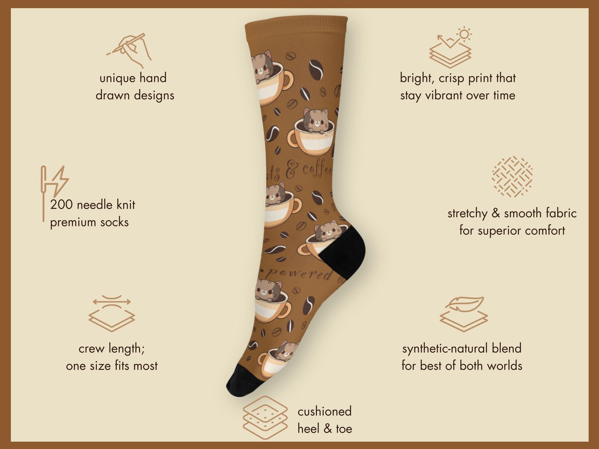 Happy Cat Coffee Socks - Cute Kawaii Cat-Themed Novelty Socks - mockup