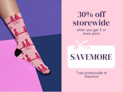 Cat Lovers Pink Heart Socks – Cute Novelty Crew promo code offer with socks as background