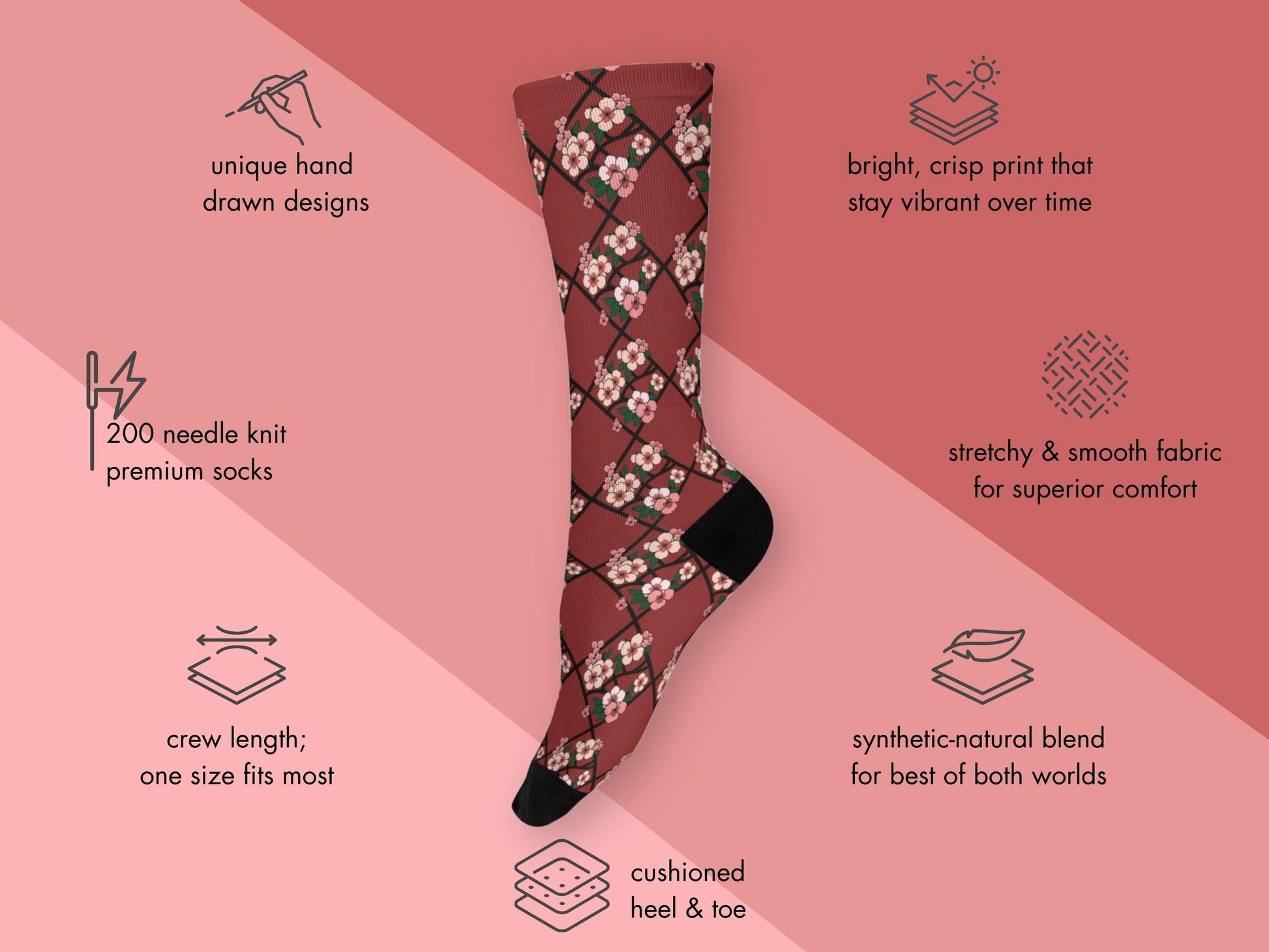 Cherry Blossom Dress Socks - Elegant Japan-Inspired Floral Socks - mockup