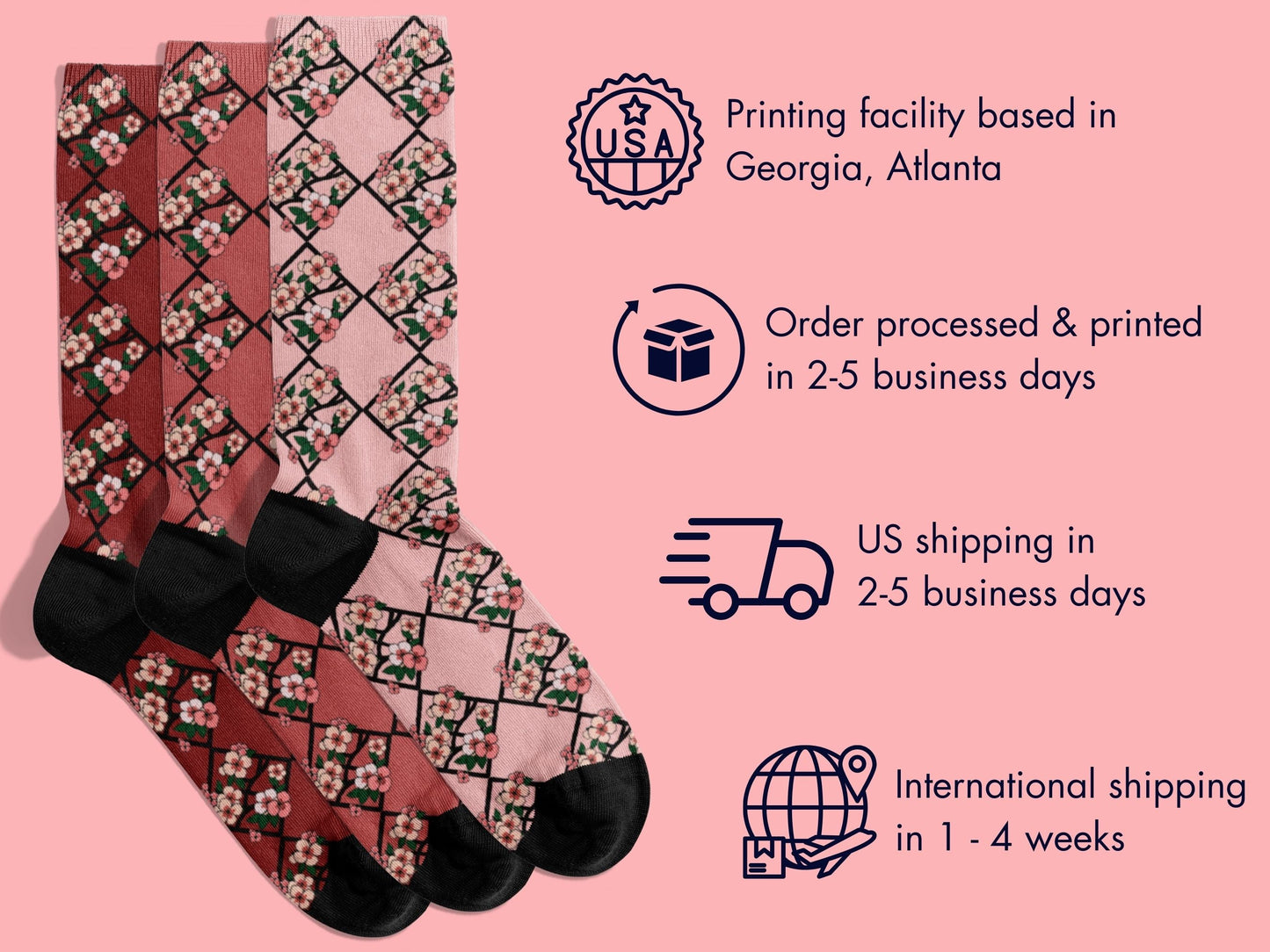 Cherry Blossom Dress Socks - Elegant Japan-Inspired Floral Socks - shipping-info