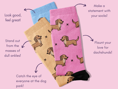 Dachshund Socks - Fun Wiener Dog Socks - flatlay-benefits