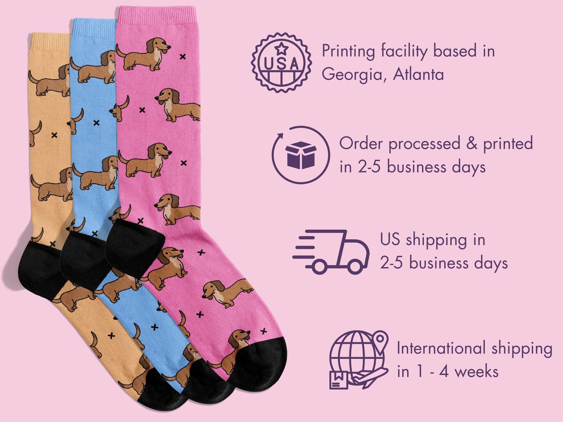 Dachshund Socks - Fun Wiener Dog Socks - shipping-info