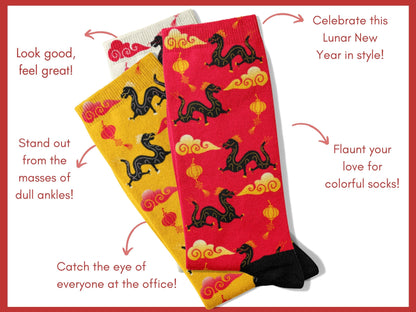 Dragon Zodiac Socks - Lunar New Year Gift - Astrology Inspired Socks - flatlay-benefits
