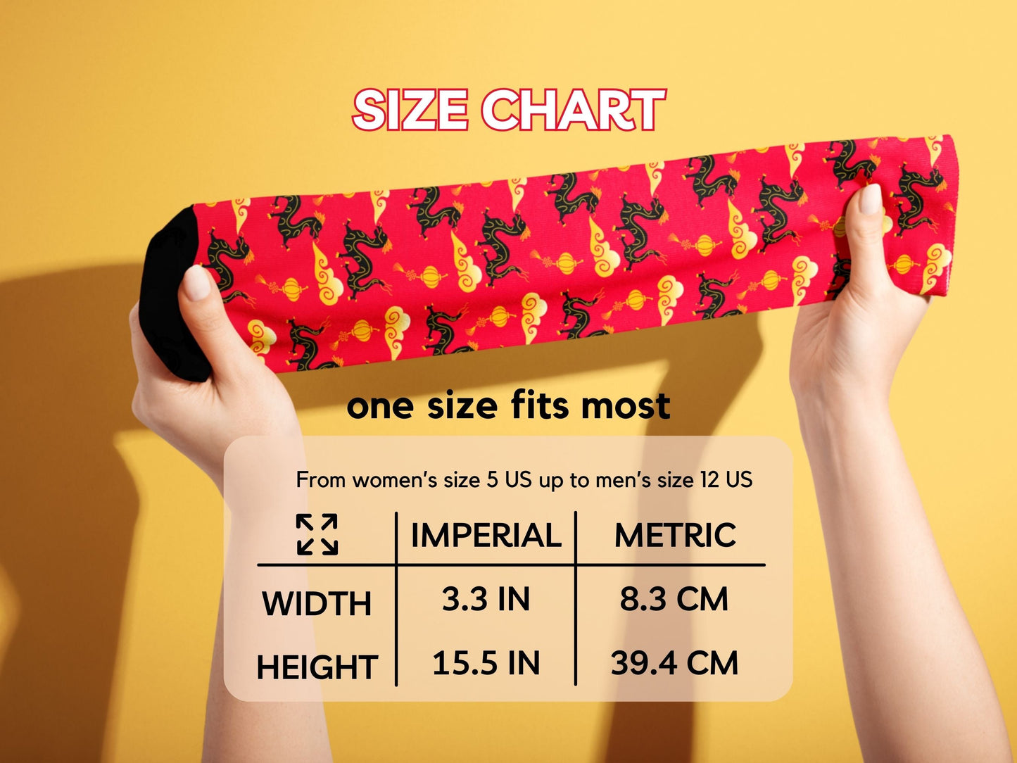 Dragon Zodiac Socks - Lunar New Year Gift - Astrology Inspired Socks - size-chart