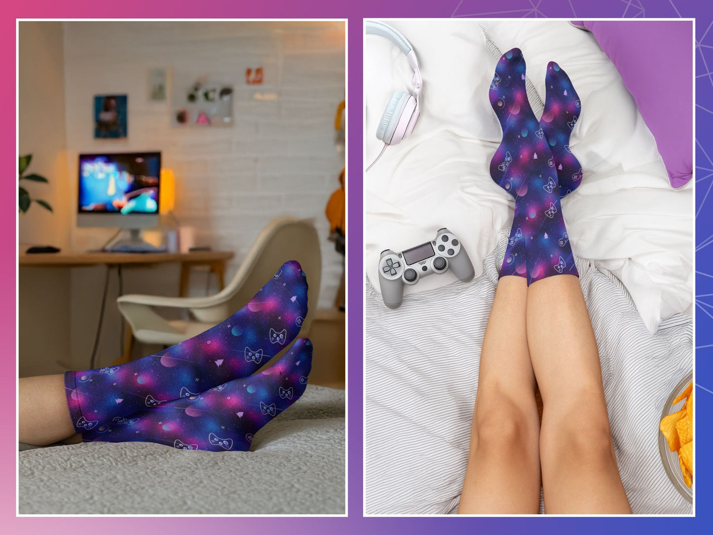 Galaxy Gaming Controller Socks — Sci-Fi Arcade Style — lifestyle