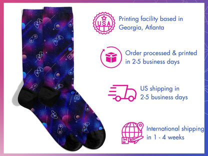 Galaxy Gaming Controller Socks — Sci-Fi Arcade Style — shipping-info