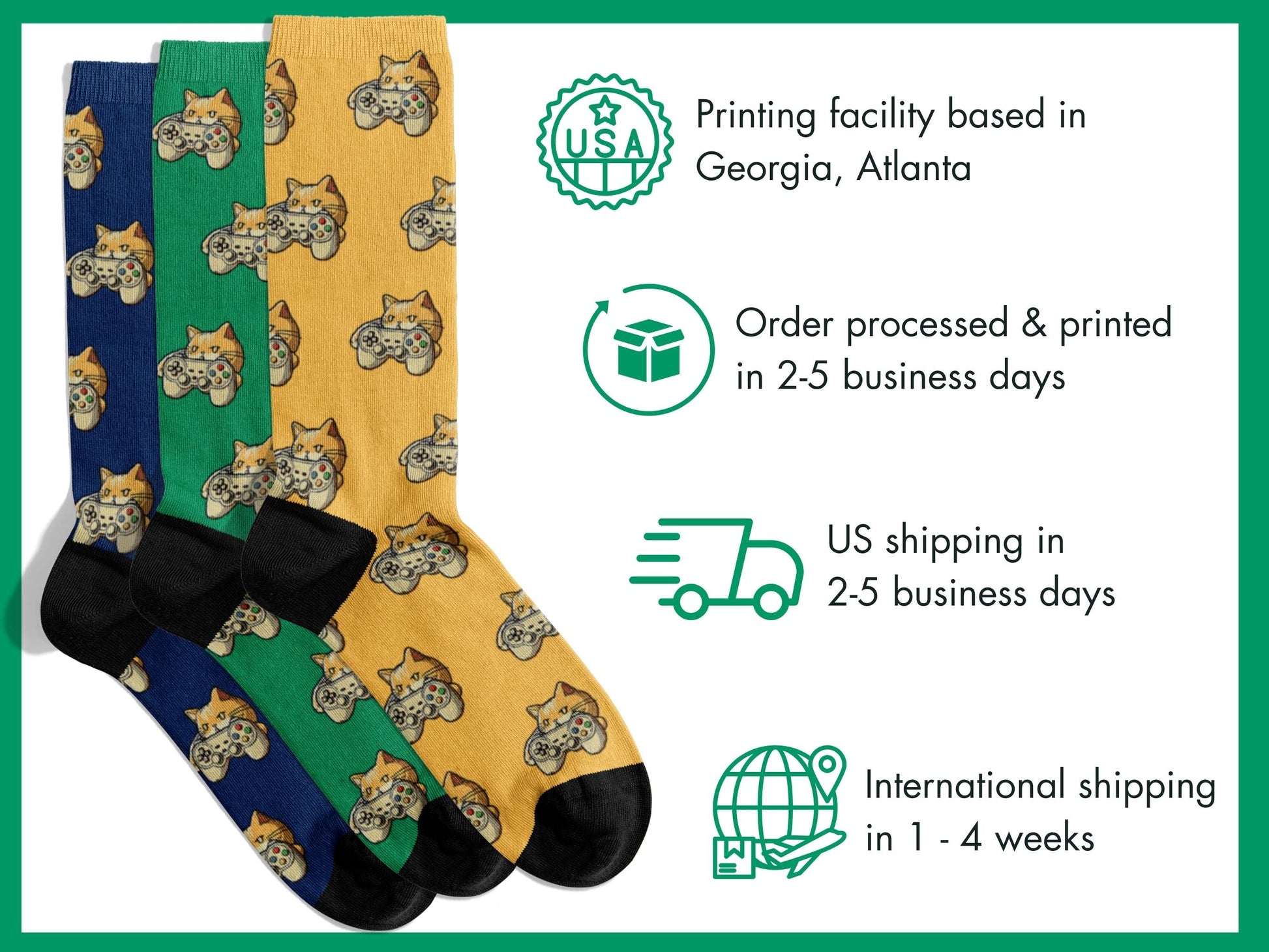 Gaming Cat Socks - Funny Gamer Socks - shipping-info