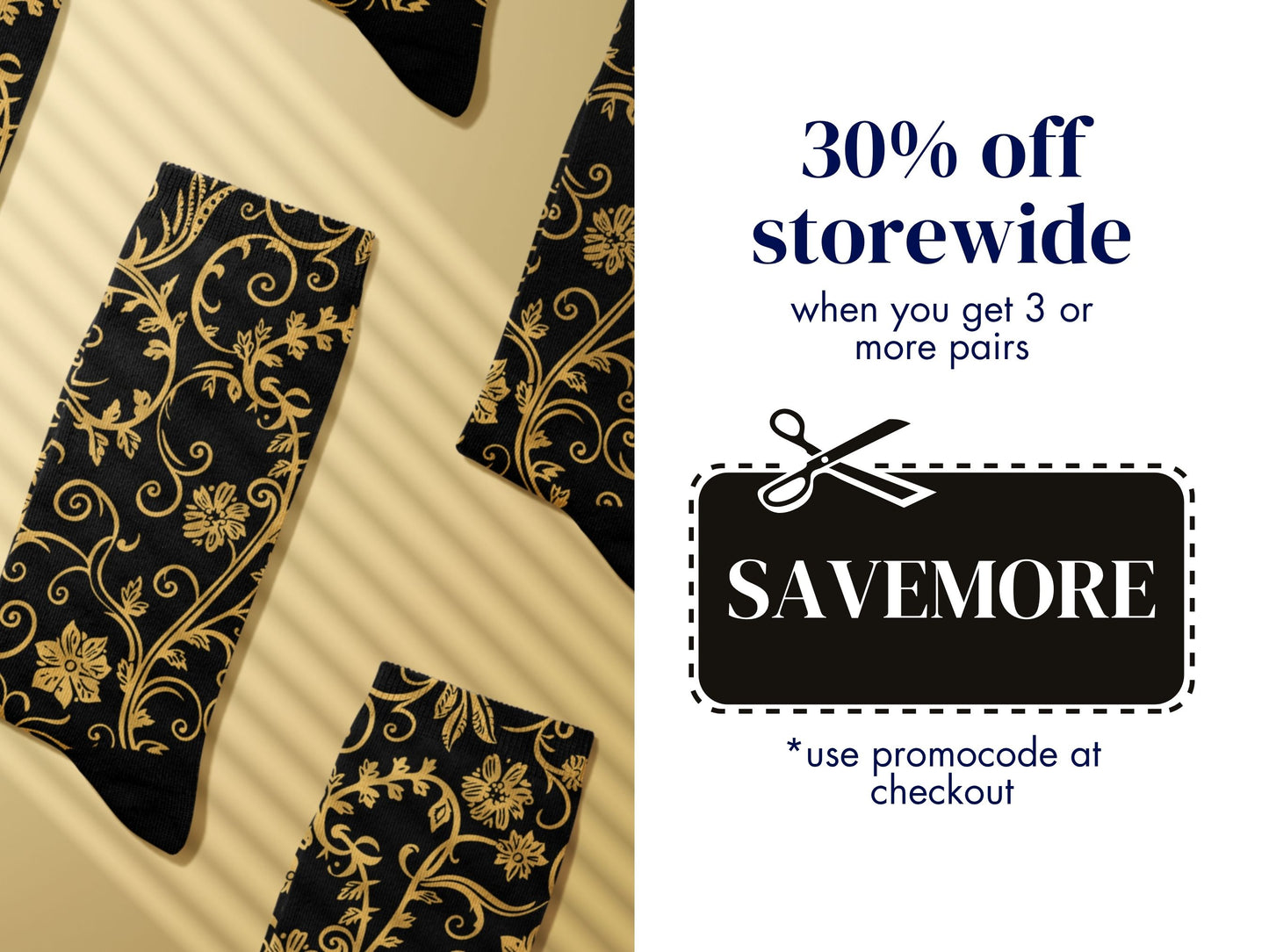 Gold Baroque Socks promo code offer with socks as background