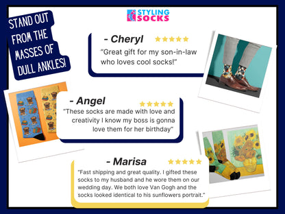 Gold Baroque Socks customer review collage showcasing Styling Socks testimonials