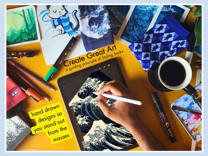 Great Wave Socks - Hokusai Japanese Art Socks - artist-drawing