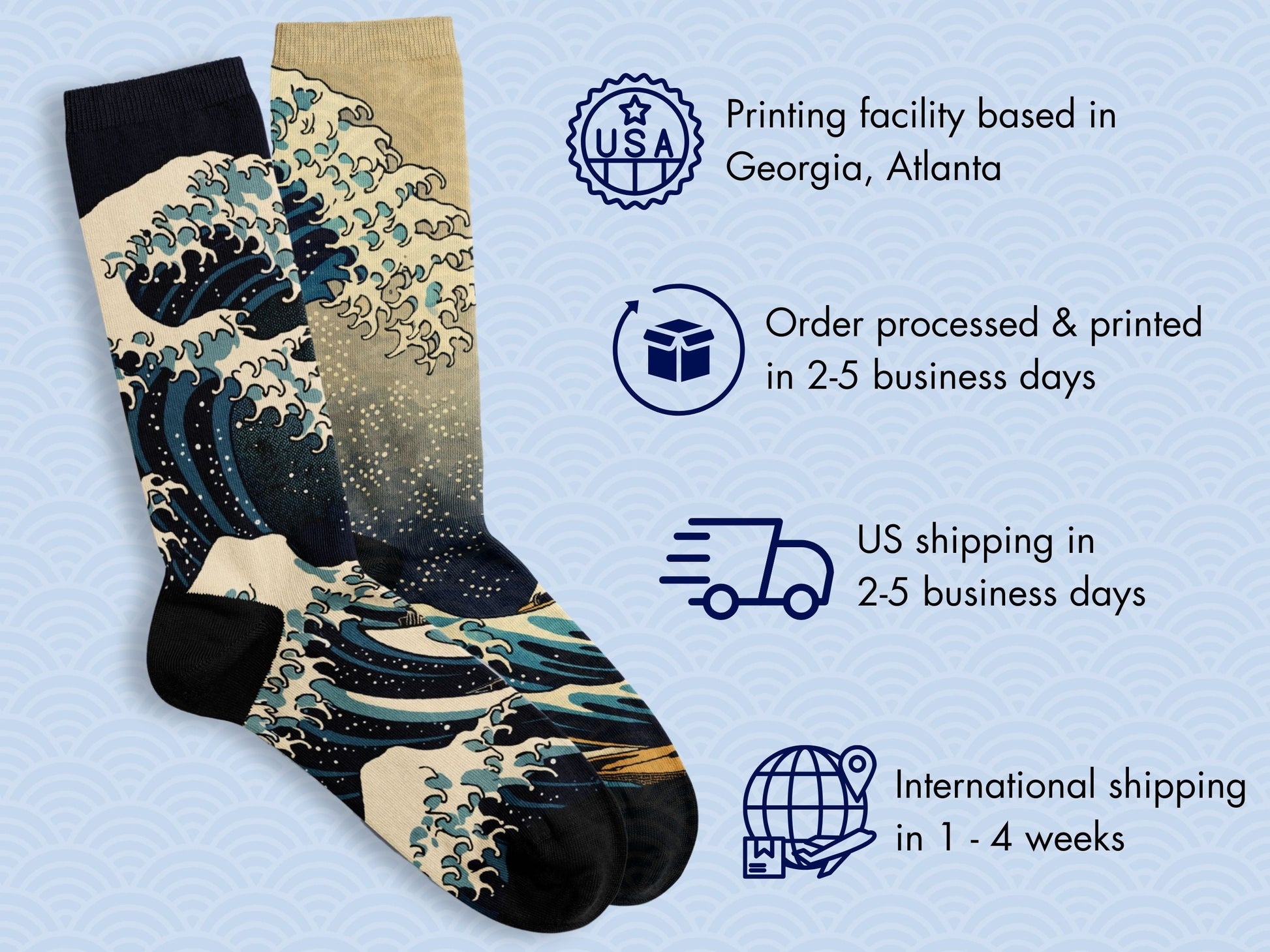 Great Wave Socks - Hokusai Japanese Art Socks - shipping-info