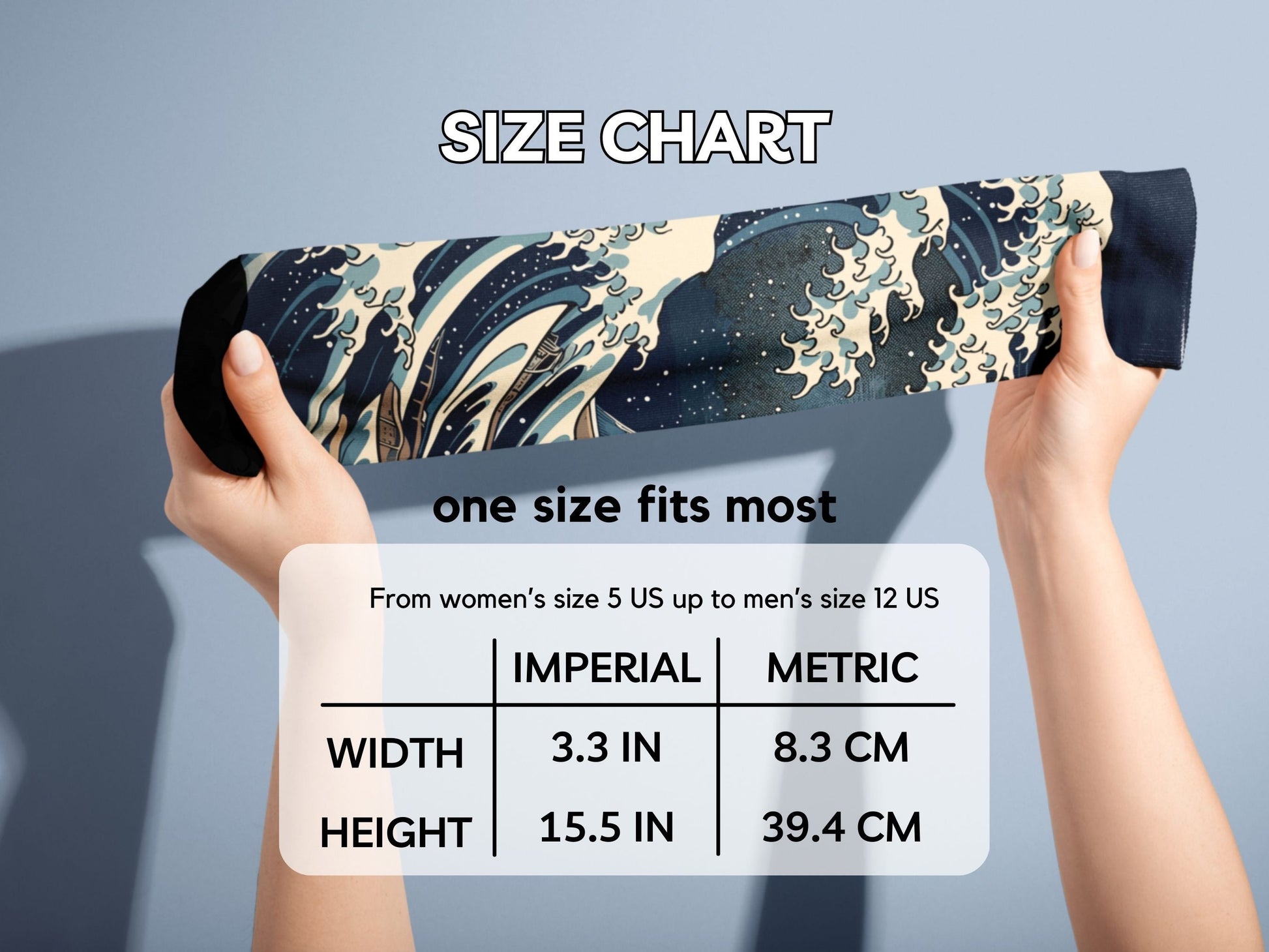 Great Wave Socks - Hokusai Japanese Art Socks - size-chart