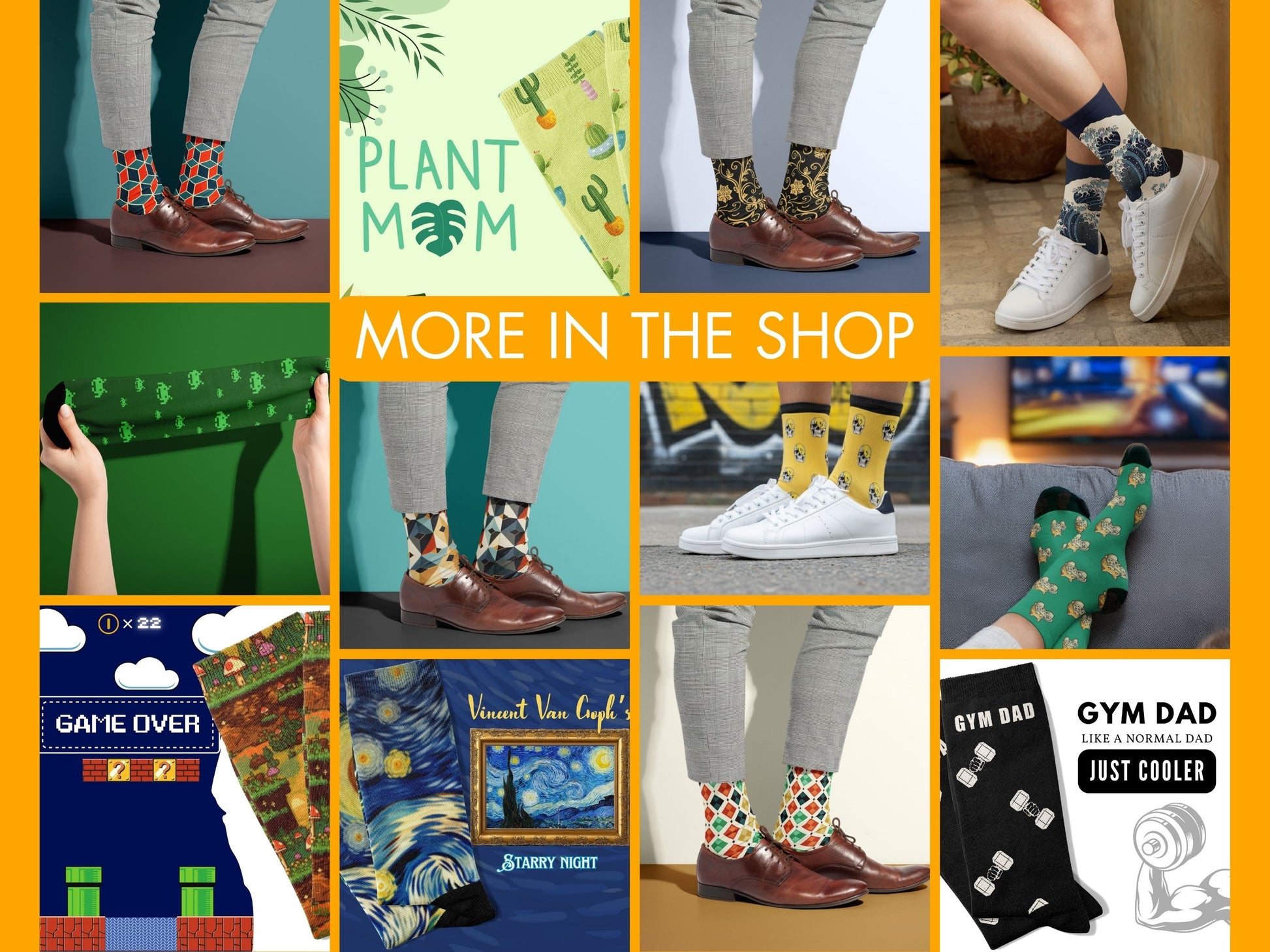 Collage of various pairs of socks with different designs from Styling Socks