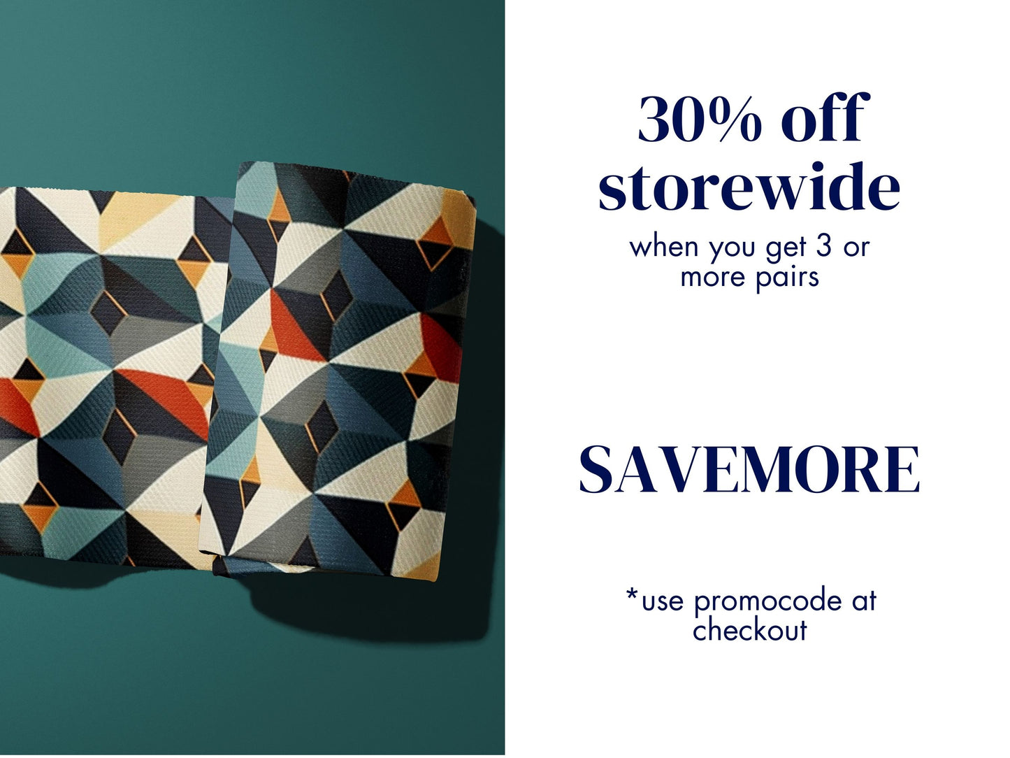 Japanese Geometric Dress Socks promo code offer with socks as background