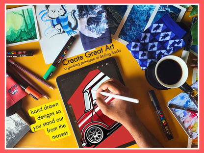 Mini Car Socks - Fun Colorful Socks for Car Enthusiasts - artist-drawing