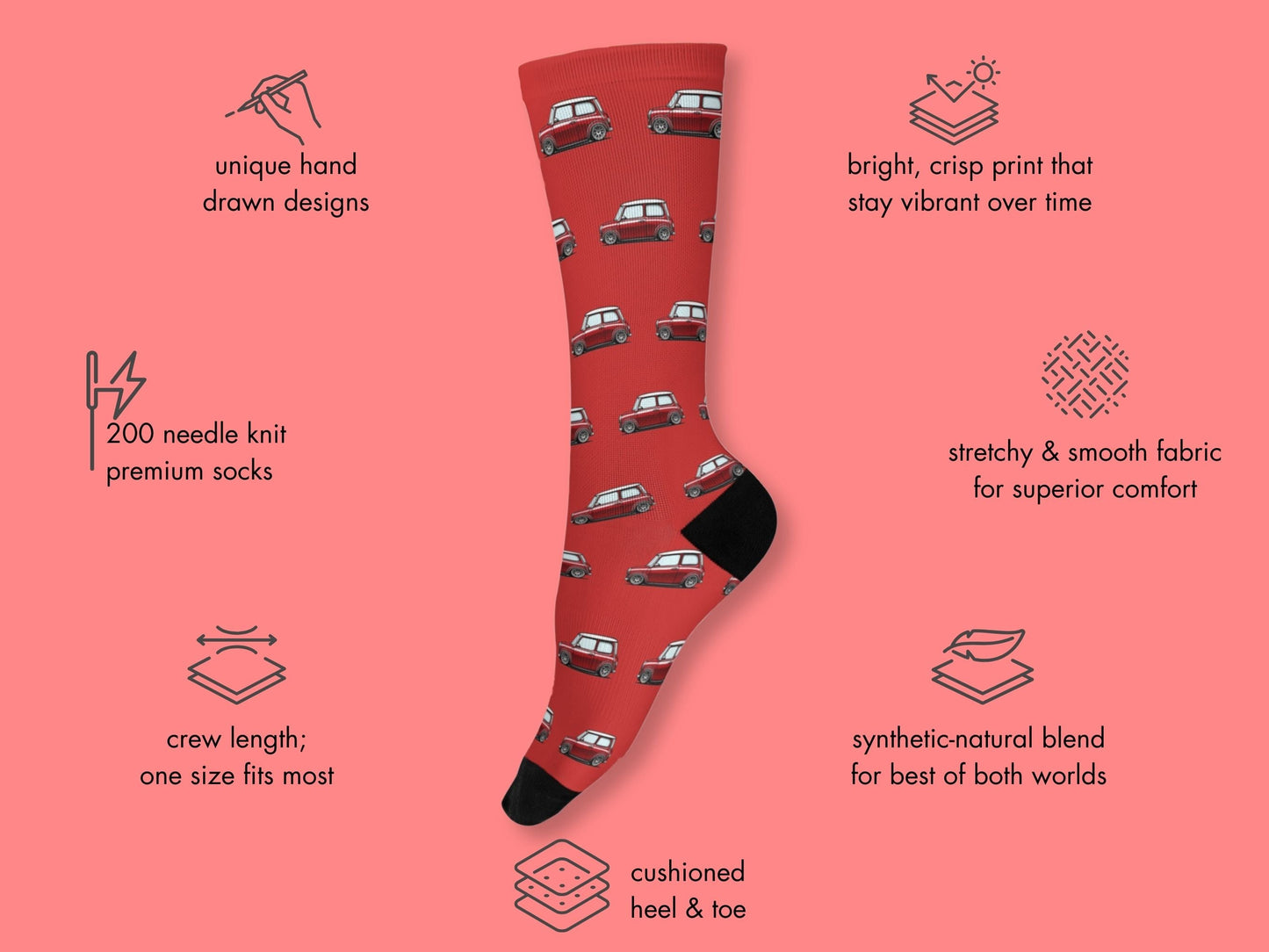 Mini Car Socks - Fun Colorful Socks for Car Enthusiasts - mockup