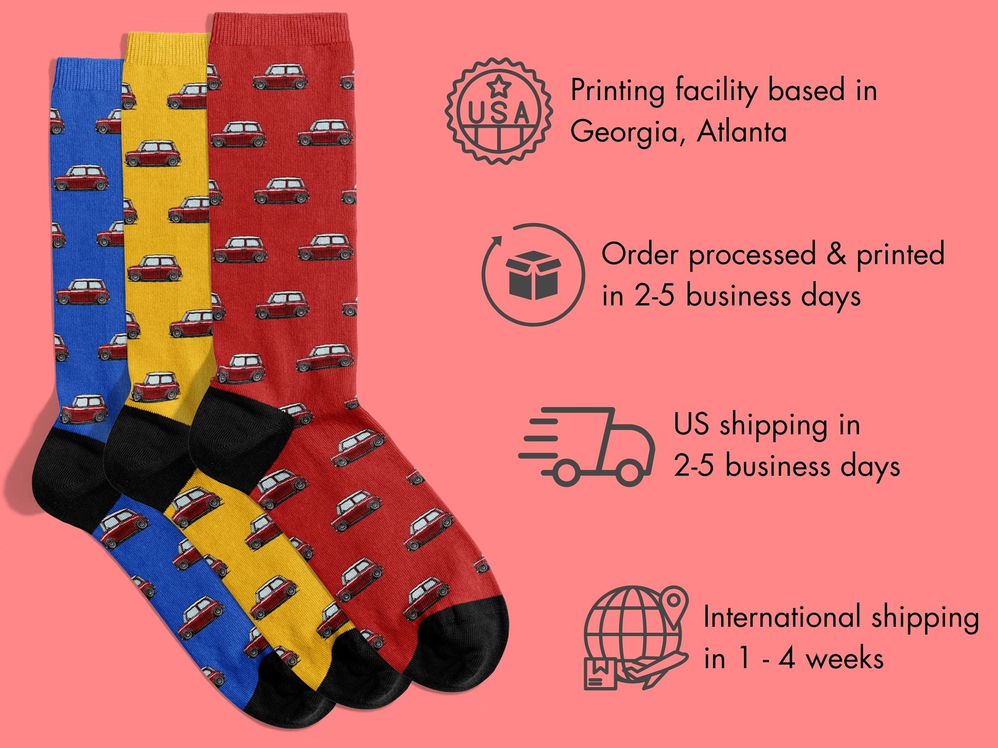 Mini Car Socks - Fun Colorful Socks for Car Enthusiasts - shipping-info