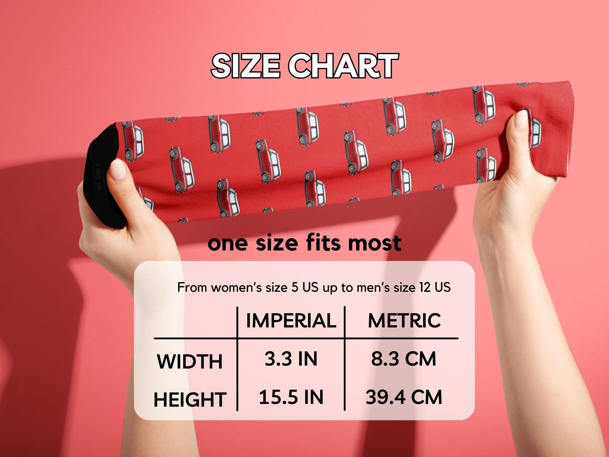 Mini Car Socks - Fun Colorful Socks for Car Enthusiasts - size-chart