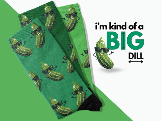 Pickle Socks - Funny Novelty Food Socks for Pickle Lovers - with text "I'm kind of a Big Dill"