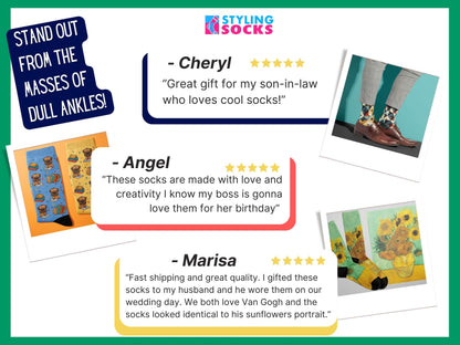 Pickle Socks - Funny Novelty Food Socks for Pickle Lovers - customer review collage showcasing Styling Socks testimonials
