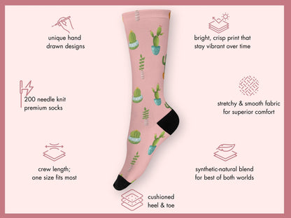 Cute Pink Cactus Socks — Plant Mom Socks — mockup