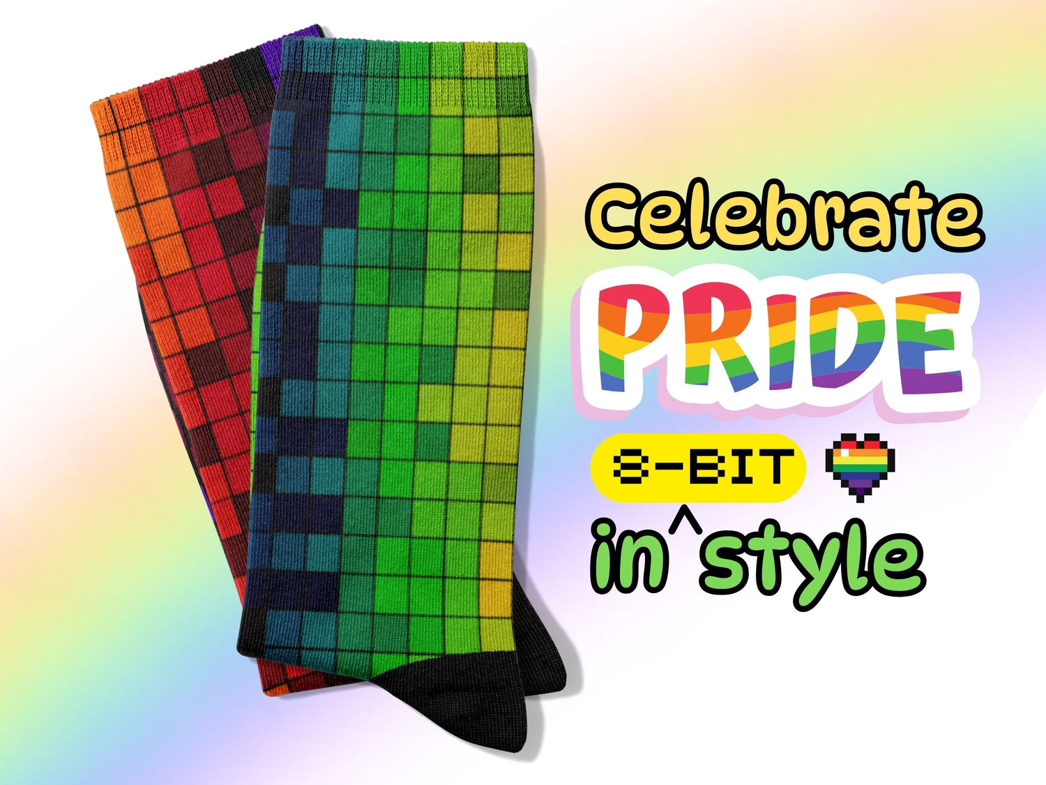 8-Bit Pixel Pride Socks — Bisexual Colours — on-model