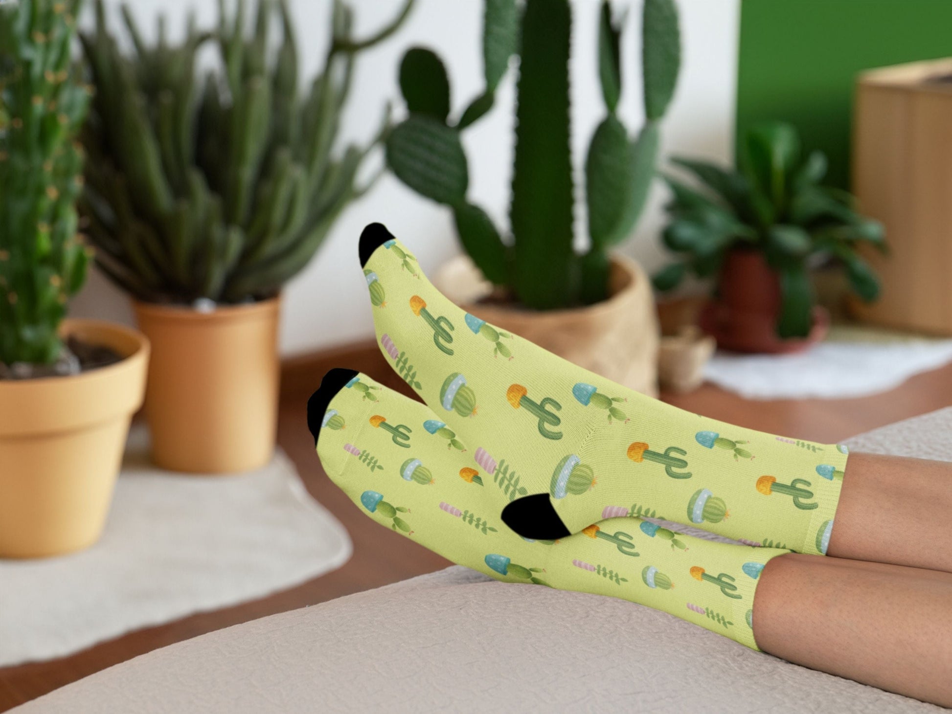 Plant Mom Socks — Cute Pastel Green Cactus Socks — lifestyle