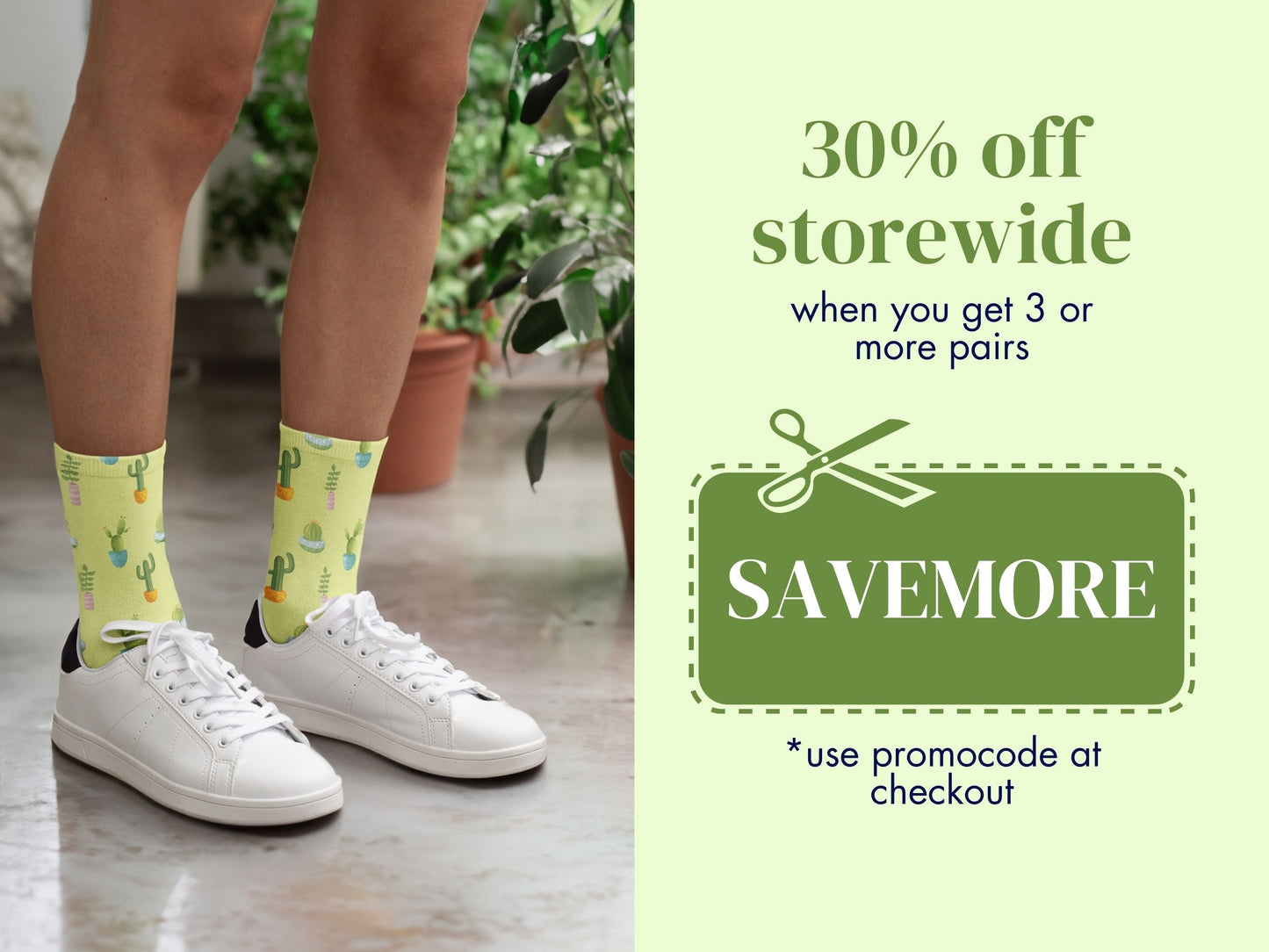 Plant Mom Socks — Cute Pastel Green Cactus Socks — promo-offer