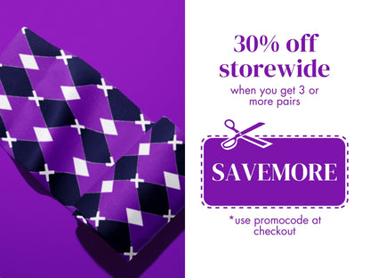 Purple & White Argyle Dress Socks promo code offer with socks as background