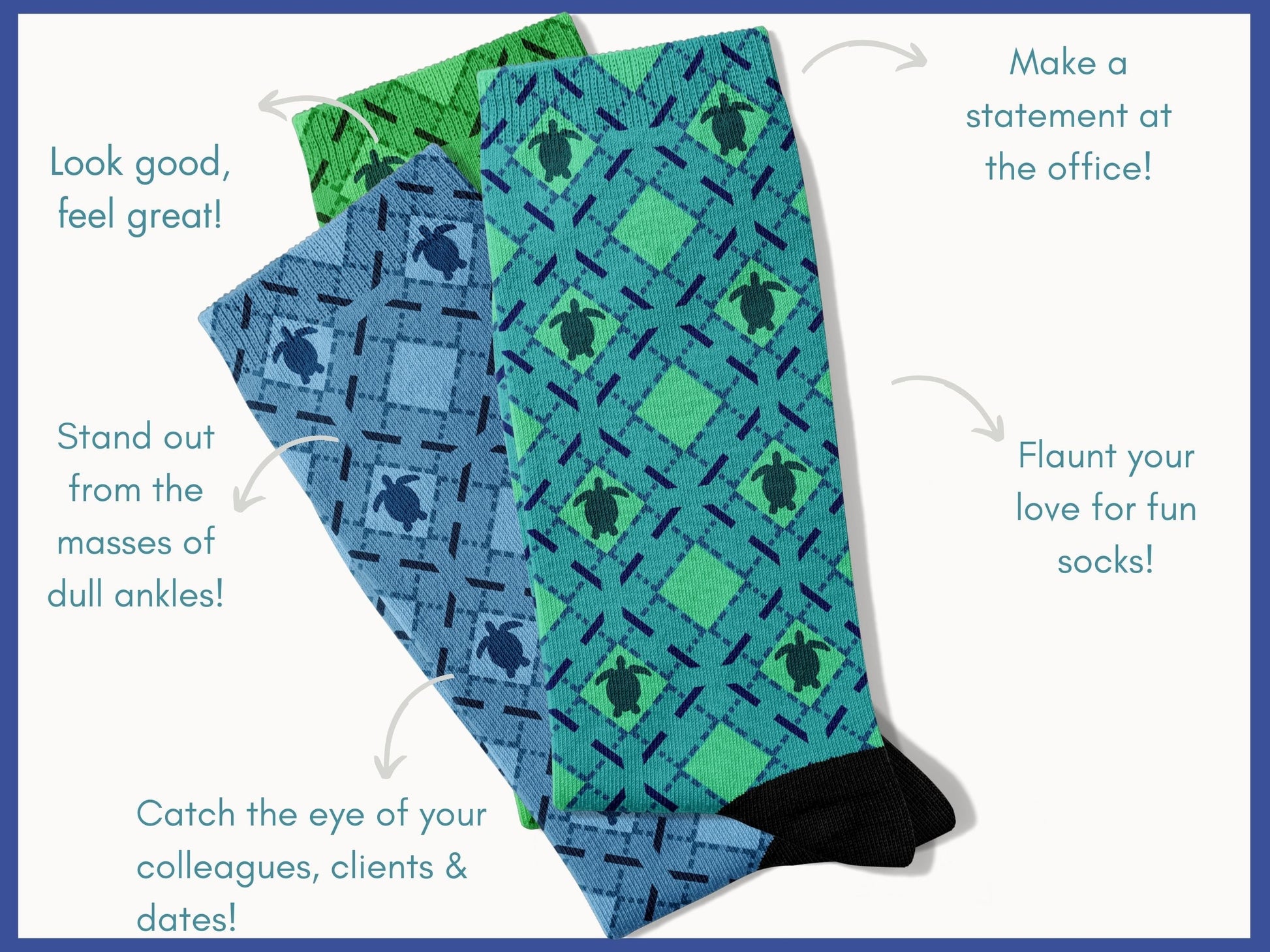 Sea Turtle Dress Socks - Marine Inspired Ocean Gift Socks - flatlay-benefits