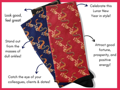 Snake Zodiac Socks - Lunar New Year Gift - Astrology Inspired Socks - flatlay-benefits