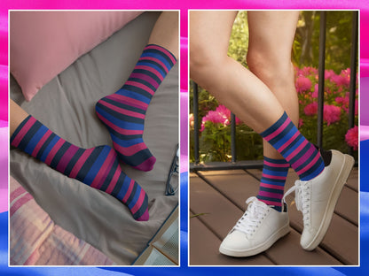 Striped Bisexual Pride Socks — Subtle Dress Socks — lifestyle