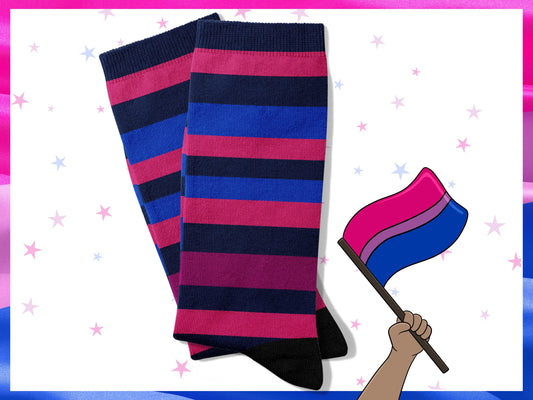 Striped Bisexual Pride Socks — Subtle Dress Socks — on-model