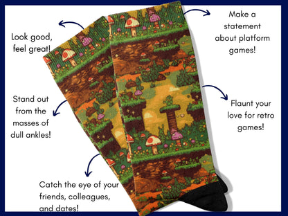 Super Mario 8-Bit Socks — Retro Gaming Socks — flatlay-benefits