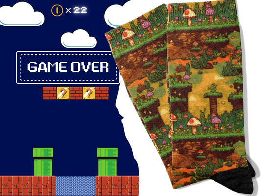 Super Mario 8-Bit Socks — Retro Gaming Socks — on-model