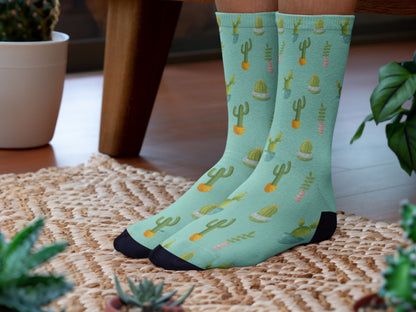 Turquoise Cactus Socks — Plant Mom Socks — on-model