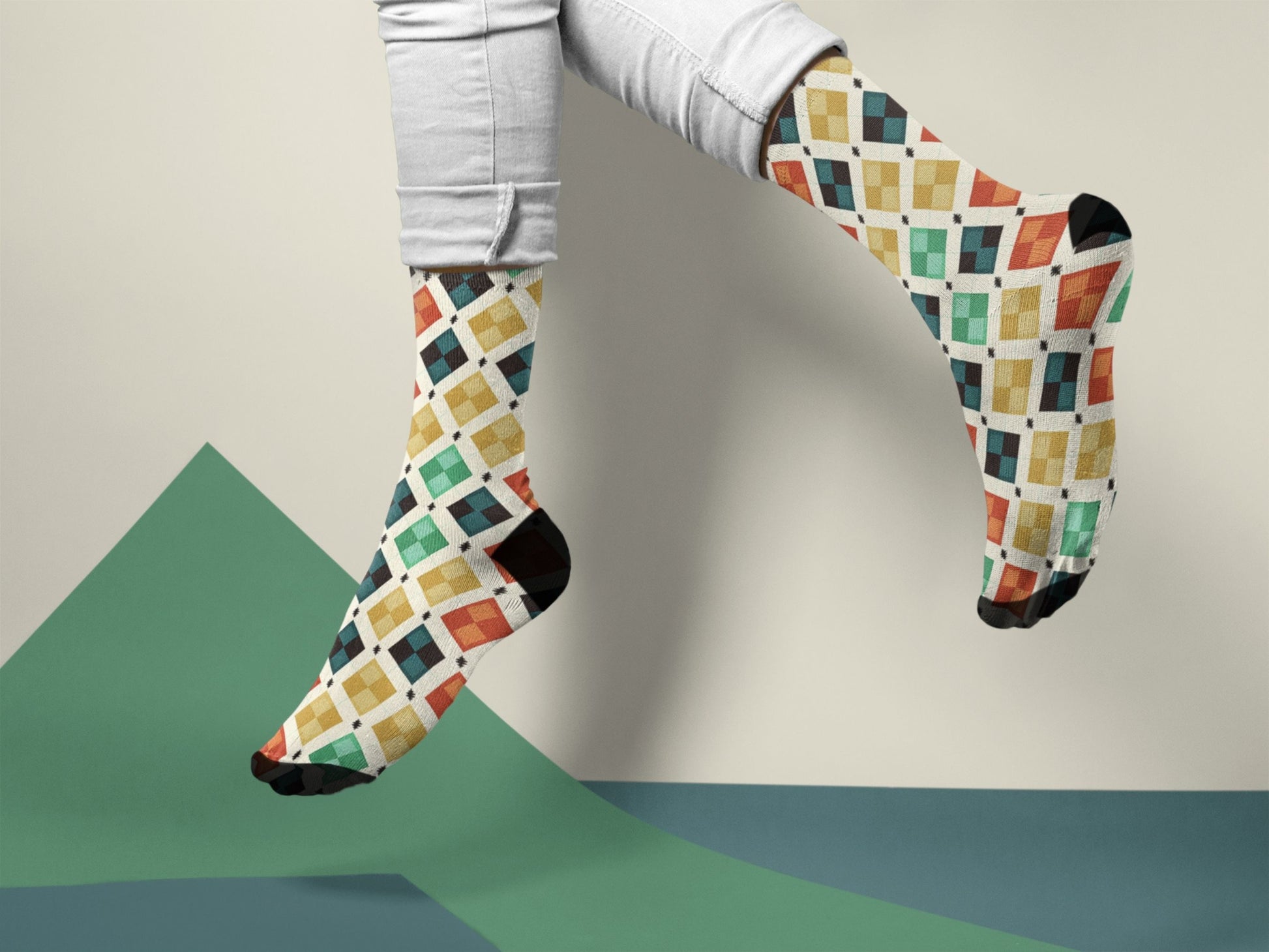 Vintage Geometric Socks lifestyle vibe shot in a real-life setting