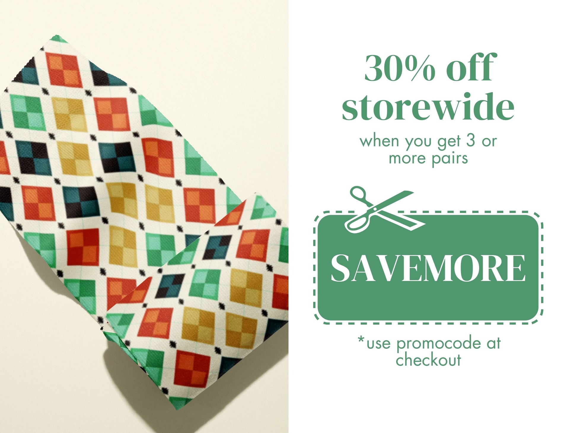Vintage Geometric Socks promo code offer with socks as background